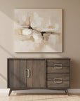 Wooden sideboard with doors and drawers on a white background