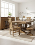 Wooden dining set with table, chairs, and bench on a white background