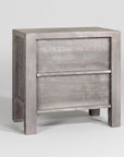 A gray Sequoia nightstand with two drawers, made of Canadian solid wood, with a rustic design.