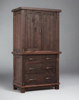 Timber armoire with two doors and three drawers on a gray background