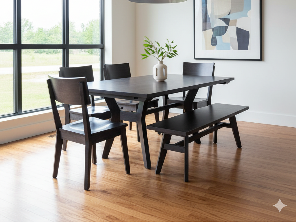 Century single pedestal table with Farmhouse side chairs