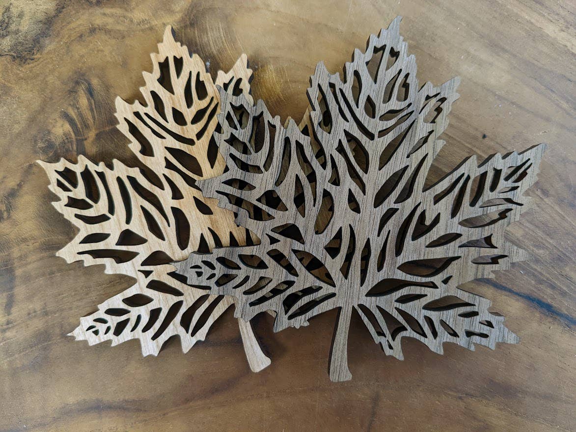 Maple Leaf Coasters (Set of 4)- Cut Wood (Maple, Walnut, Cherry)