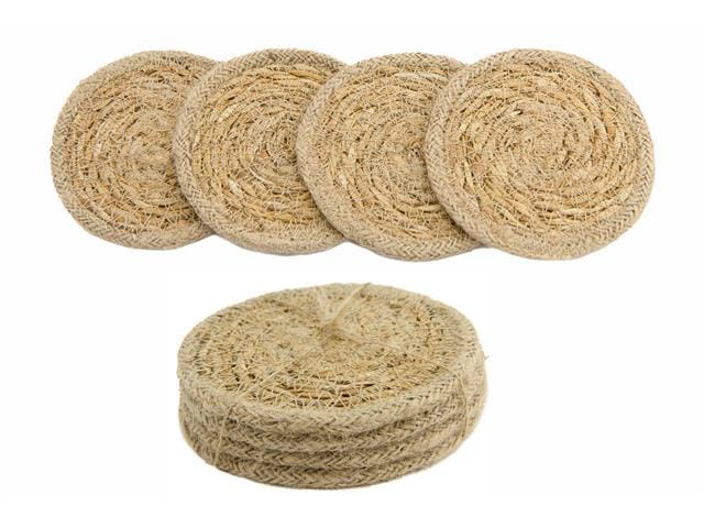 4pc Set Round Seagrass &amp; Jute Coaster