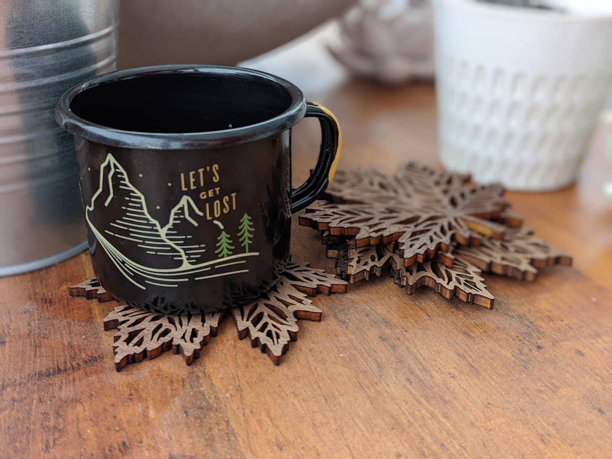 Maple Leaf Coasters (Set of 4)- Cut Wood (Maple, Walnut, Cherry)