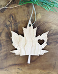 Maple Leaf Heart Canada Wood Ornament - Made in Canada