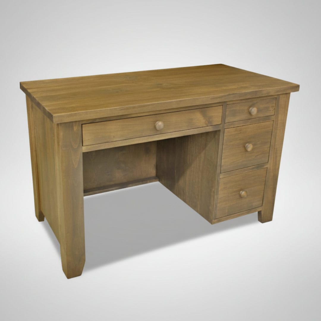 Wooden desk with drawers on a white background