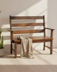 Wooden bench with armrests on a white background