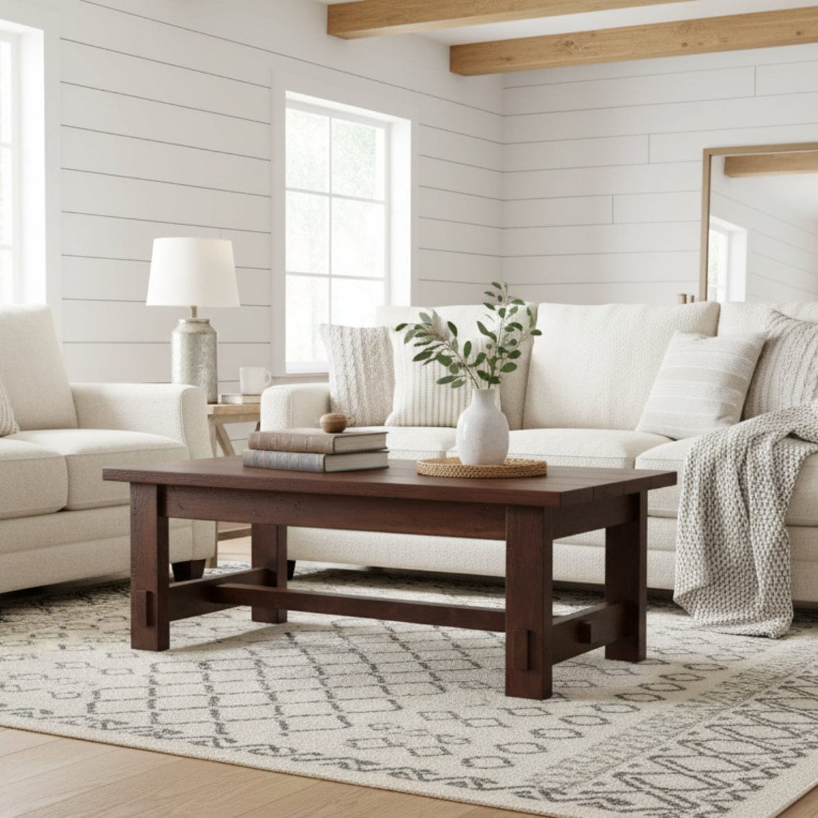 Dark wooden table on a light gray background
