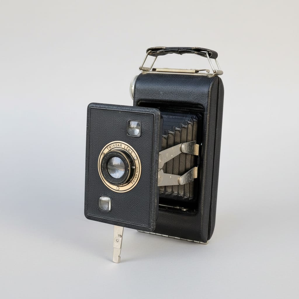 Vintage Kodak Jiffy camera on a grey background 