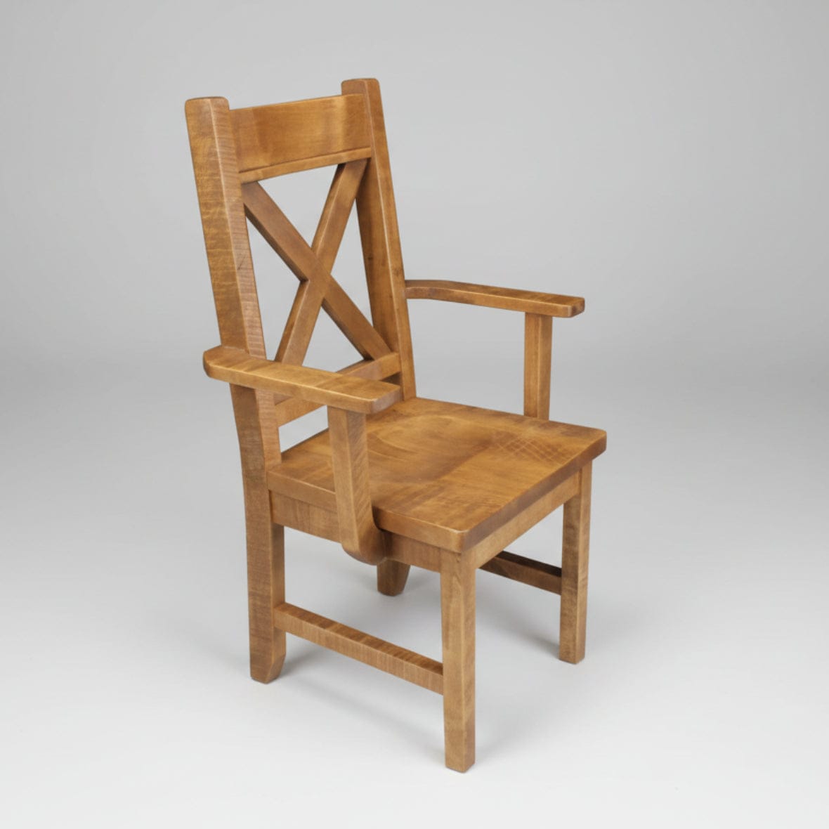 Wooden chair with armrests on a white background
