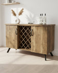 Wooden wine cabinet with lattice design on a white background