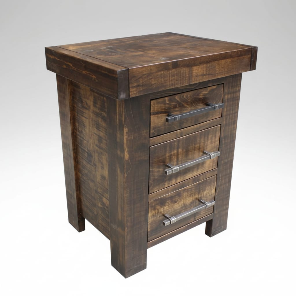 Wooden nightstand with two drawers on a white background
