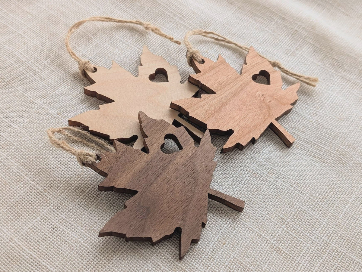 Wood Ornament - Maple Leaf Heart