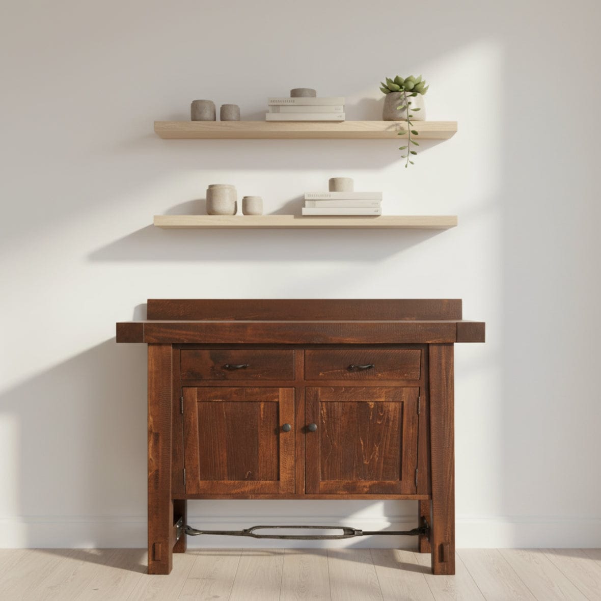 Wooden cabinet with a rustic design on a white background