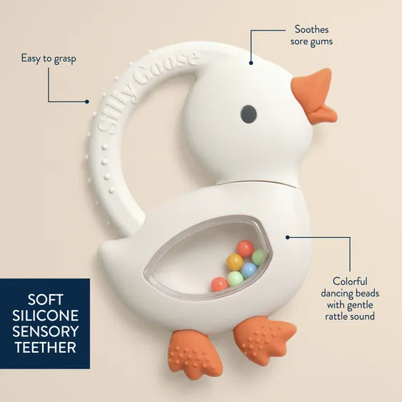 Silicone Teether with Rattle - Goose