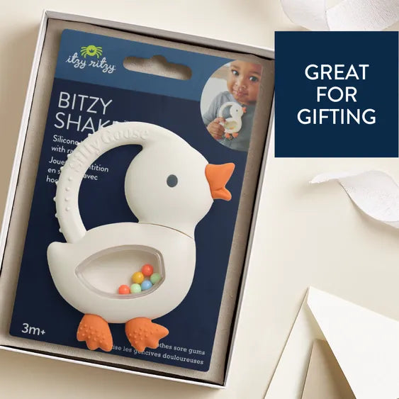 Silicone Teether with Rattle - Goose
