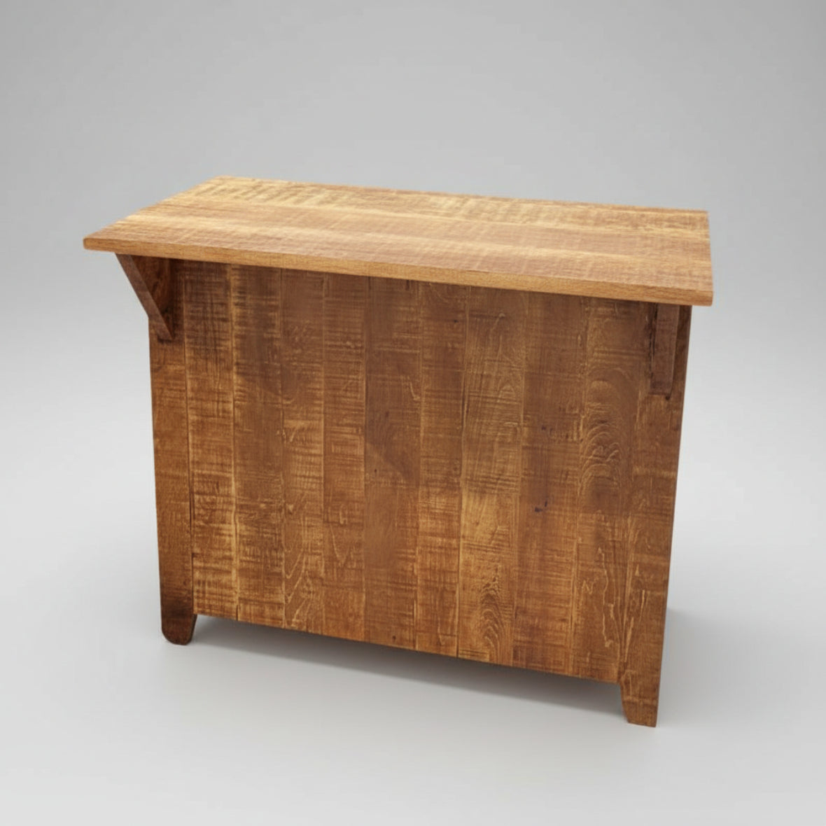 A rustic solid wood Dakota Bar with an open back design, featuring a natural wood finish.