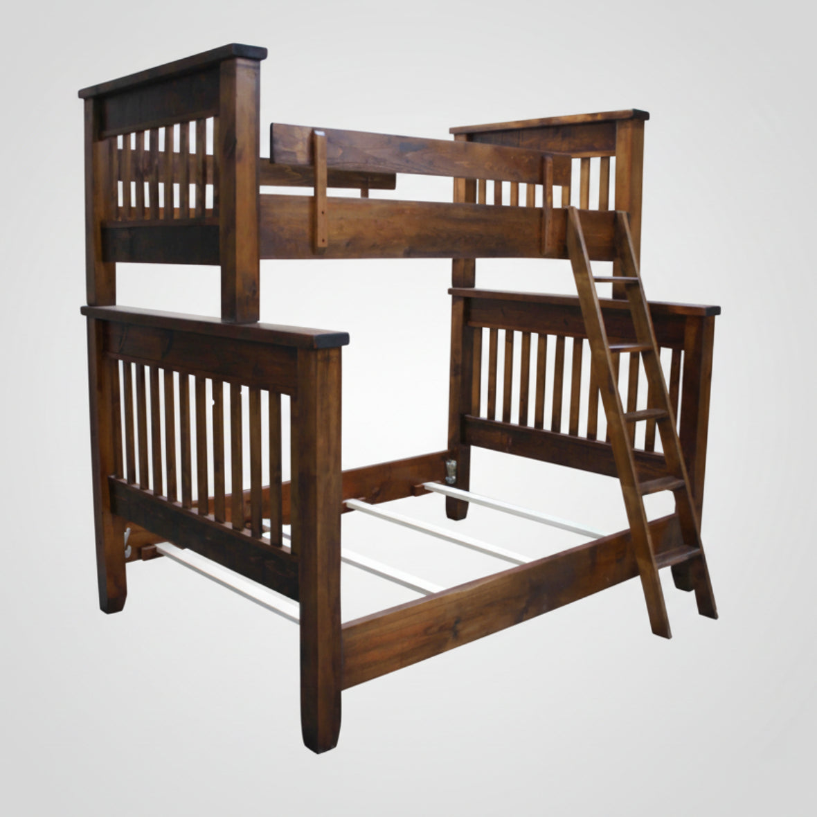 A wooden Dakota Slat Bunk Bed with a ladder attached to the side, showcasing a sturdy build and a dark wood finish.