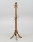 A square fluted hall tree made of wood with a smooth texture, featuring a solid wood construction with curved legs and a flat seat.
