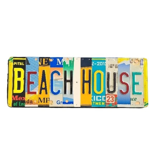 Beach House License Plate Sign - Reclaimed